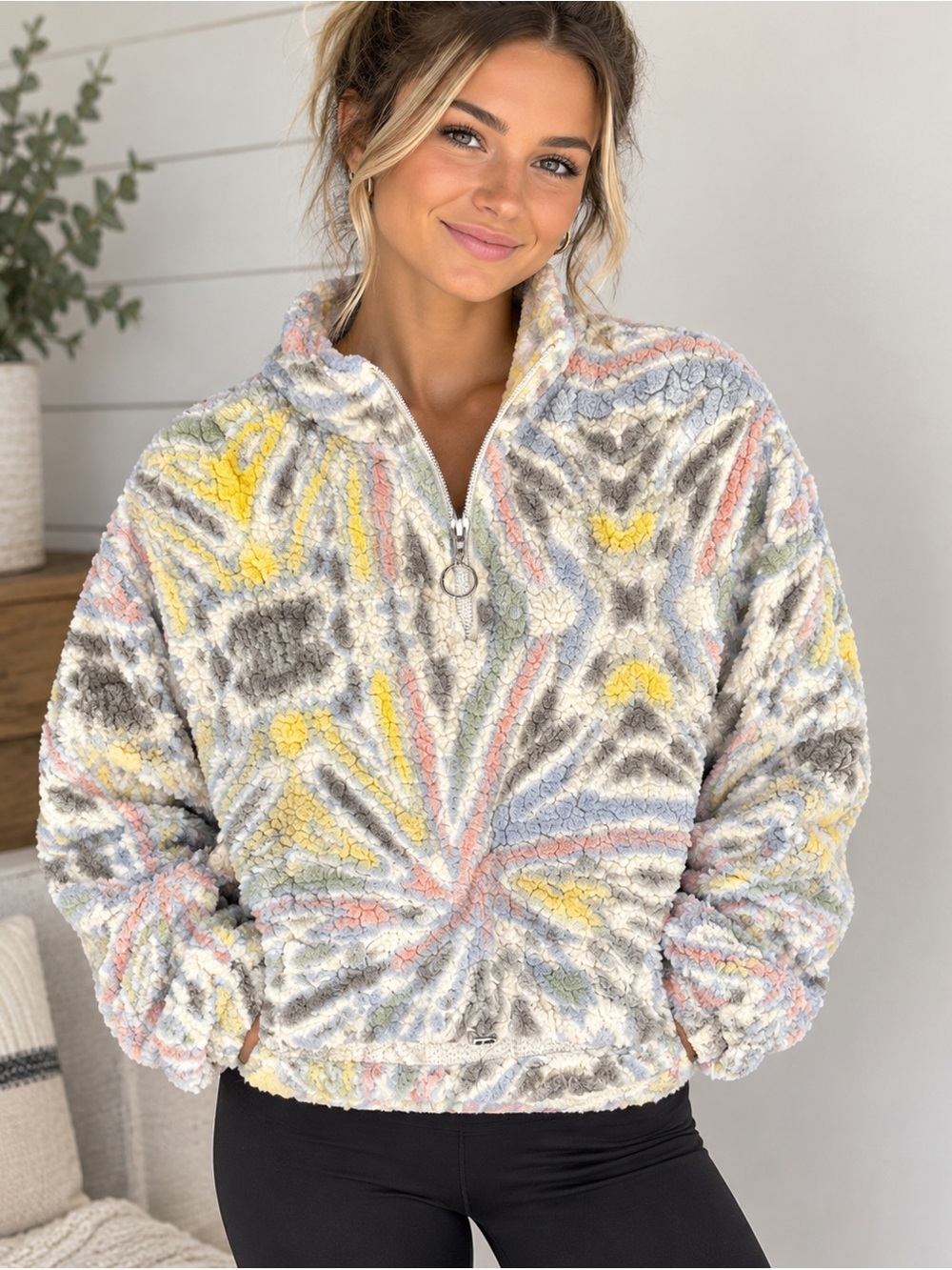 Pastel Multi Sherpa Half-Zip Pullover Hoodie